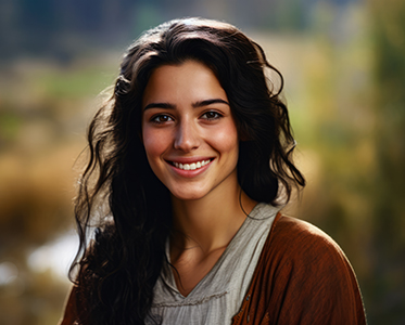 smiling woman long wavy hair
